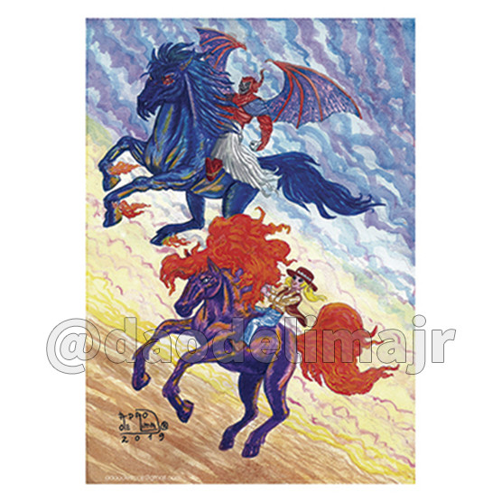 Cavalo de Fogo e Pesadelo Aquarela por Adao de Lima Jr