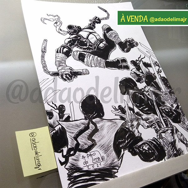 Tartaruas Ninja Michelangelo Nanquim Canson 200g tam A4